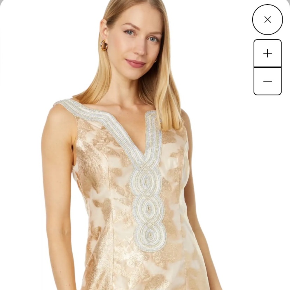 Lilly Pulitzer gold jaquard brocade shift sheaf dress size 8 brand new